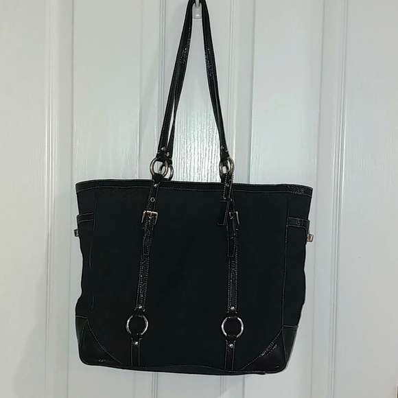 Coach Jacquard Patent Leather Bag Purse Tote